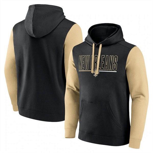 New Orleans Saints Black Gold Outline Pullover Hoodie