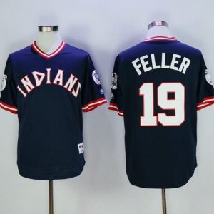 Indians #19 Bob Feller Navy Blue 1976 Turn Back The Clock Stitched Jersey