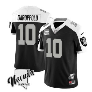 Las Vegas Raiders #10 Jimmy Garoppolo Black White 2023 F.U.S.E Nevada Silver Stat With 4-Star C Patch Stitched Jersey