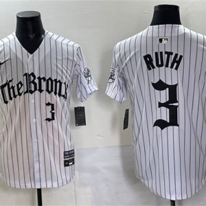New York Yankees #3 Babe Ruth White Pinstripe 'Gothic Legacy Edition' Vapor Premier Limited Stitched Jersey