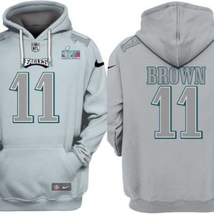 Philadelphia Eagles #11 A.J. Brown Gray Atmosphere Fashion Super Bowl LVII Patch Pullover Hoodie