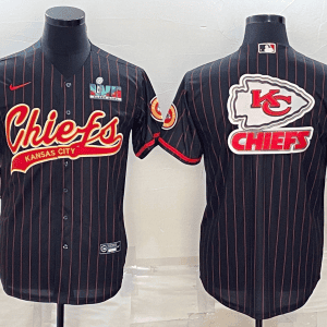 Kansas City Chiefs Black Team Big Logo With Super Bowl LVII Patch Cool Base Stitched Baseball Jersey