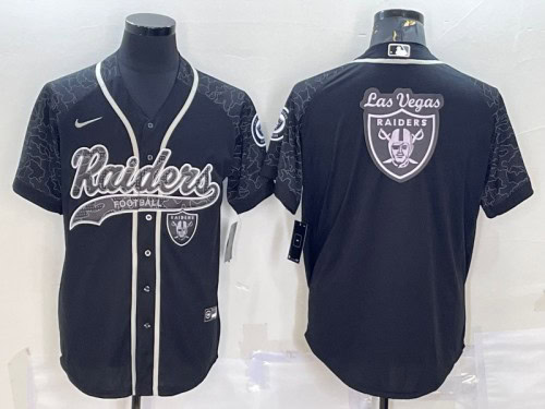 Las Vegas Raiders Black Reflective Team Big Logo With Patch Cool Base Stitched Jersey