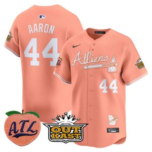 Atlanta Braves #44 Hank Aaron Peach 2024 Atliens Peach With Outkast Patch Vapor Limited Stitched Jersey