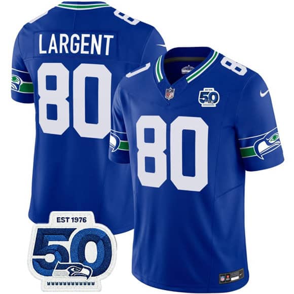 Seattle Seahawks #80 Steve Largent Royal 2025 F.U.S.E 50th Anniversary Patch Throwback Vapor Limited Football Stitched Jersey