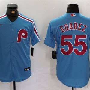 Philadelphia Phillies #55 Ranger Su¨¢rez Blue Cool Base Stitched Jersey