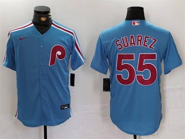 Philadelphia Phillies #55 Ranger Su¨¢rez Blue Cool Base Stitched Jersey