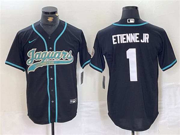 Jacksonville Jaguars #1 Travis Etienne Jr. Black With Patch Cool Base Stitched Jersey