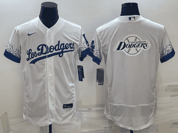 Los Angeles Dodgers White Team Big Logo Flex Base Stitched Jersey