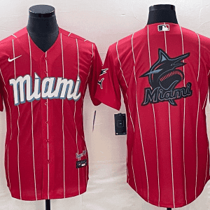Miami Marlins Red Team Big Logo Cool Base Stitched Jersey
