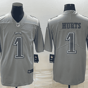 Philadelphia Eagles #1 Jalen Hurts Gray Atmosphere Fashion Stitched Jersey