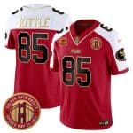 San Francisco 49ers #85 George Kittle Red White F.U.S.E. With 4-Star C Patch Golden Gate Bridge Patch Alternate Vapor Limited Stitched Jersey