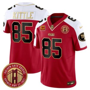 San Francisco 49ers #85 George Kittle Red White F.U.S.E. With 4-Star C Patch Golden Gate Bridge Patch Alternate Vapor Limited Stitched Jersey