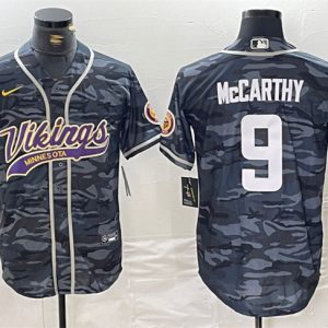 Minnesota Vikings #9 J.J. McCarthy Gray Camo Cool Base Stitched Jersey