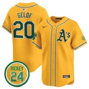 Oakland Athletics #20 Zack Gelof Yellow 2024 Limited With Rickey Henderson Patch Stitched Jersey
