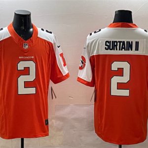 Denver Broncos #2 Patrick Surtain II Orange White 2024 F.U.S.E. V2 Throwback Vapor Limited Alternate Stitched Jersey