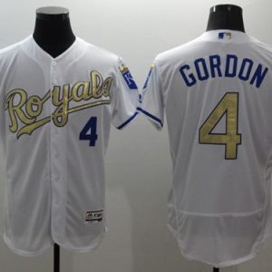Royals #4 Alex Gordon White 2015 World Series Champions Gold Program FlexBase Authentic Stitched Jersey