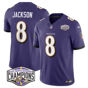Baltimore Ravens #8 Lamar Jackson Purple F.U.S.E. 2024 AFC North Division Champions Vapor Limited Jersey