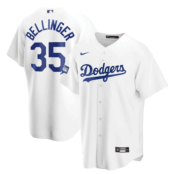 Los Angeles Dodgers #35 Cody Bellinger White 2020 World Series Champions Home Patch Cool Base Stitched Jersey