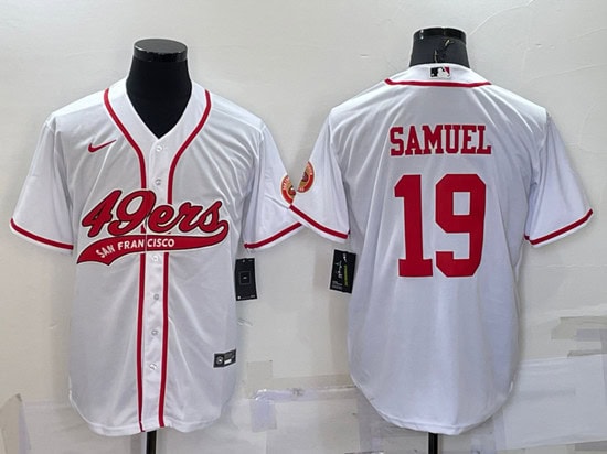San Francisco 49ers #19 Deebo Samuel White With Patch Cool Base Stitched Baseball Jersey