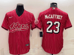 San Francisco 49ers #23 Christian McCaffrey Red With Patch Cool Base Stitched Baseball Jersey