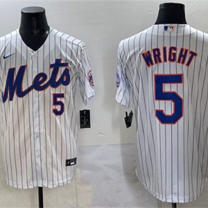 New York Mets #5 David Wright White With Patch Stitched Jersey