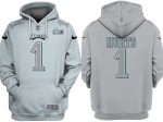 Philadelphia Eagles #1 Jalen Hurts Gray Atmosphere Fashion Super Bowl LVII Patch Pullover Hoodie