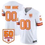 Tampa Bay Buccaneers Custom White 2025 F.U.S.E. 50th Anniversary Patch Vapor Limited Stitched Jersey