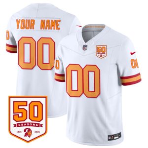 Tampa Bay Buccaneers Custom White 2025 F.U.S.E. 50th Anniversary Patch Vapor Limited Stitched Jersey