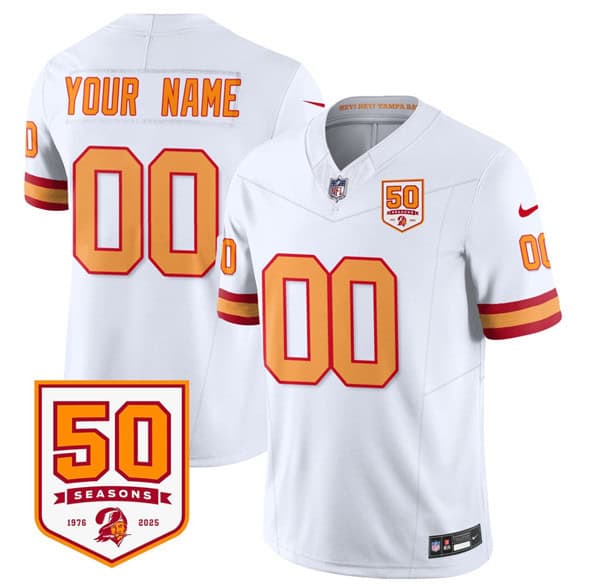 Tampa Bay Buccaneers Custom White 2025 F.U.S.E. 50th Anniversary Patch Vapor Limited Stitched Jersey