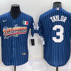 Los Angeles Dodgers #3 Chris Taylor Navy Mexico Rainbow Cool Base Stitched Baseball Jersey