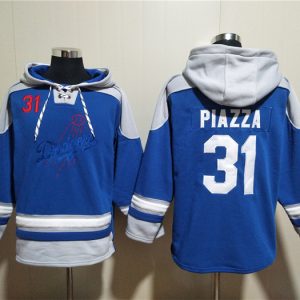 Los Angeles Dodgers #31 Mike Piazza Blue Ageless Must-Have Lace-Up Pullover Hoodie