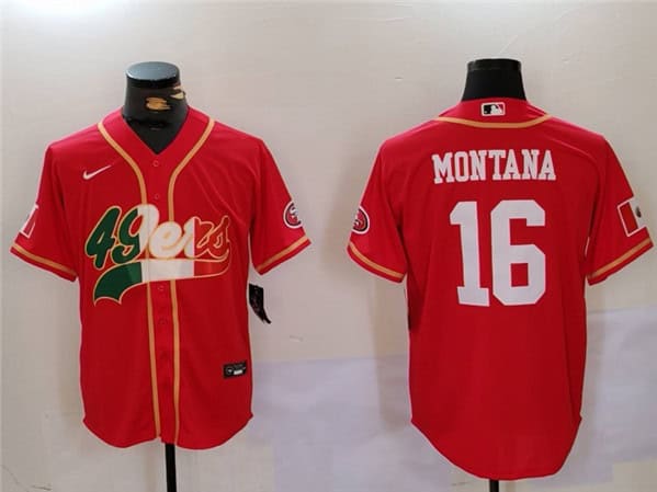 San Francisco 49ers #16 Joe Montana Red Mexico With Patch Stitched Jersey