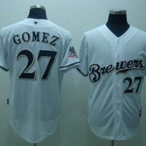 Brewers #27 Carlos Gomez Stitched White Cool Base Jersey