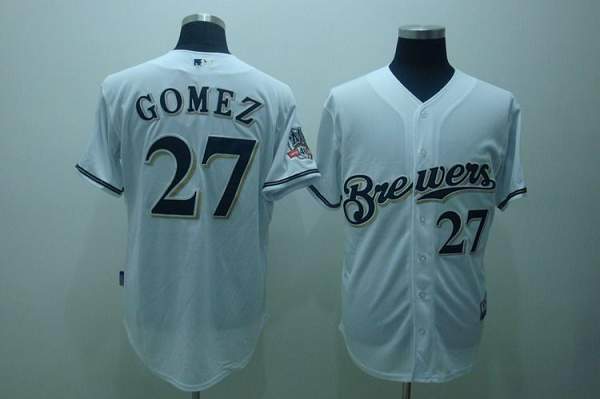 Brewers #27 Carlos Gomez Stitched White Cool Base Jersey