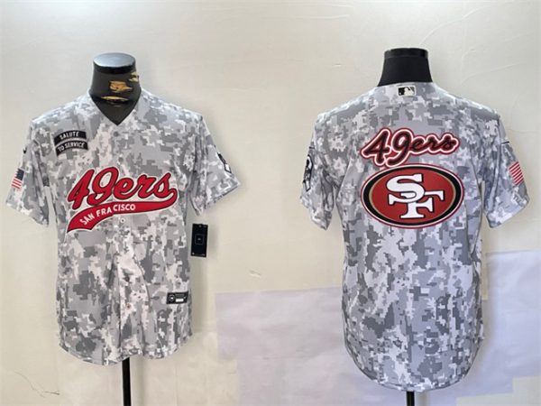 San Francisco 49ers Team Big Logo 2024 Arctic Camo Salute To Service Stitched Jersey