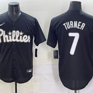 Philadelphia Phillies #7 Trea Turner Black Lights Out Limited Stitched Jersey