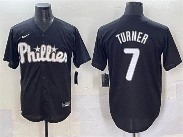 Philadelphia Phillies #7 Trea Turner Black Lights Out Limited Stitched Jersey