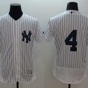 Yankees #4 Lou Gehrig White Strip Flexbase Authentic Collection Stitched Jersey