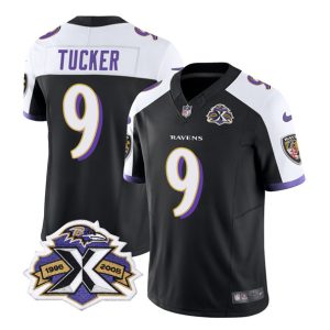 Baltimore Ravens #9 Justin Tucker Black White 2023 F.U.S.E With Patch Throwback Vapor Limited Stitched Jersey