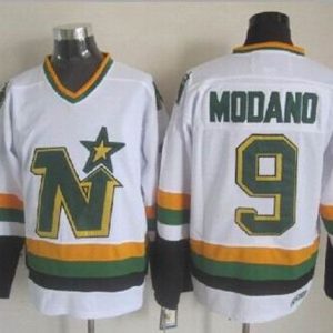 Stars #9 Mike Modano Stitched White CCM Throwback Jersey
