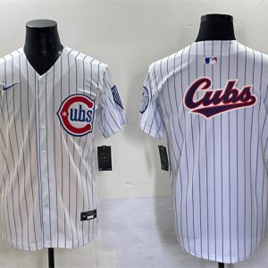 Chicago Cubs Team Big Logo White Pinstripe 2nd Alternate Limited Stitched Jersey