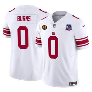New York Giants #0 Brian Burns White 2024 F.U.S.E. With John Madden Patch And 100TH Season Patch Vapor Untouchable Limited Stitched Jersey