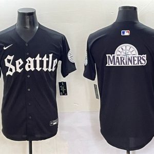 Seattle Mariners Team Big Logo Black 'Deep Sea Gothic Edition' Vapor Premier Limited Stitched Jersey