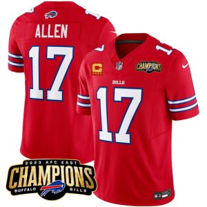 Buffalo Bills #17 Josh Allen Red 2023 F.U.S.E. AFC East Champions With 4-Star C Ptach Stitched Jersey