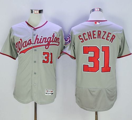 Nationals #31 Max Scherzer Grey Flexbase Authentic Collection Stitched Jersey