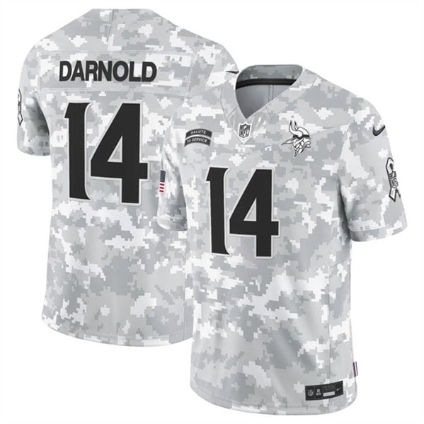 Minnesota Vikings #14 Sam Darnold Arctic Camo 2024 F.U.S.E. Salute To Service Limited Stitched Jersey