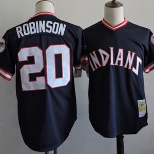 Mitchell And Ness Indians #20 Eddie Robinson Navy Blue Throwback Stitched Jersey