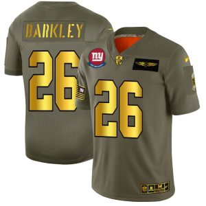 New York Giants #26 Saquon Barkley 2019 Olive Gold Salute To Service Limited Stitched Jersey