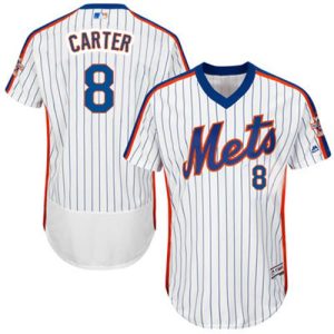 Mets #8 Gary Carter White(Blue Strip) Flexbase Authentic Collection Cooperstown Stitched Jersey